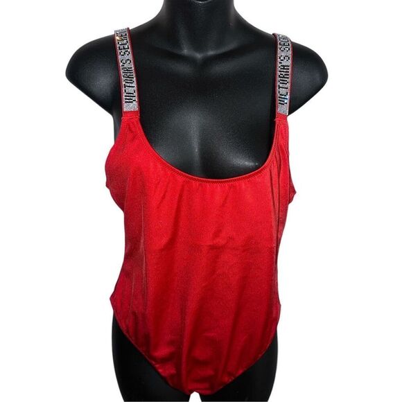 UNIQUE SHOWSTOPPER RED Rhinestone women Victoria Secret Swimsuit Rhinestone Stra - Picture 1 of 4